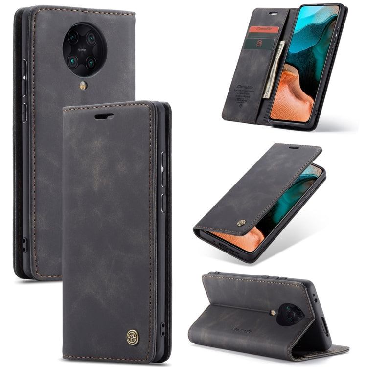 Dark gray leather wallet phone case with card slots and horizontal flip stand view