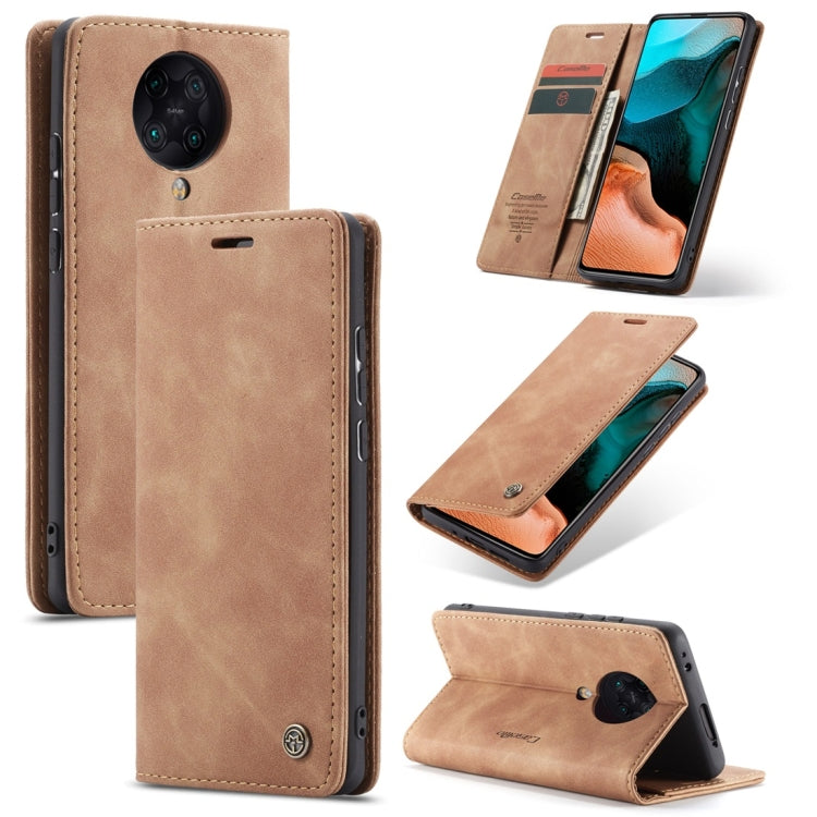 Tan leather flip phone case with card slot and stand, horizontal flip cover