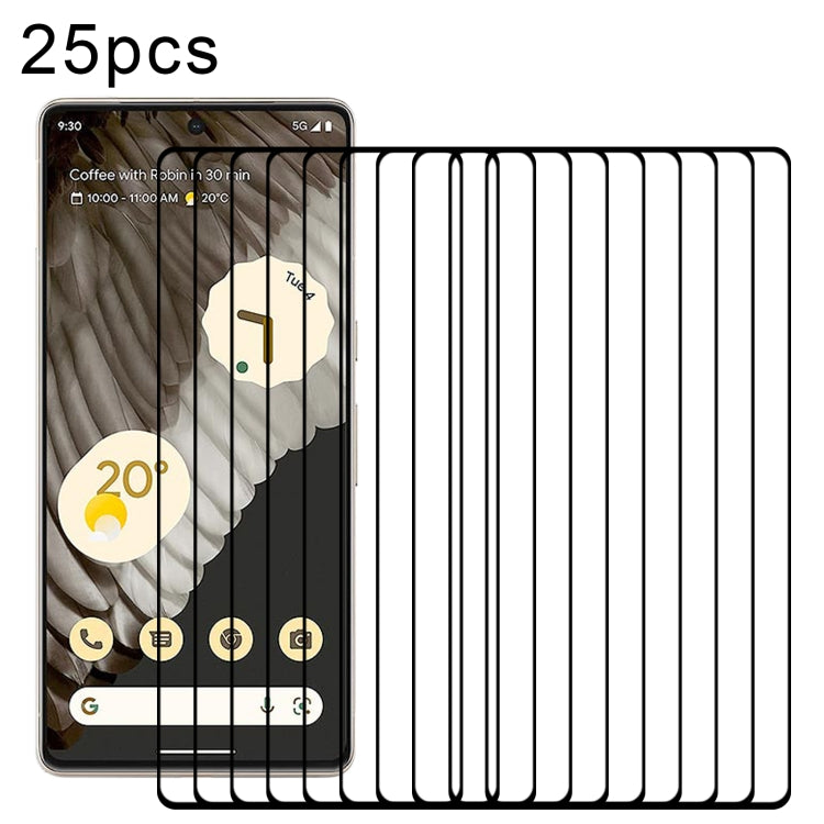 Tempered glass screen protector set with 3D curved edges, 25-pack for full coverage.