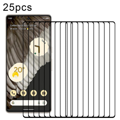 Tempered glass screen protector set with 3D curved edges, 25-pack for full coverage.
