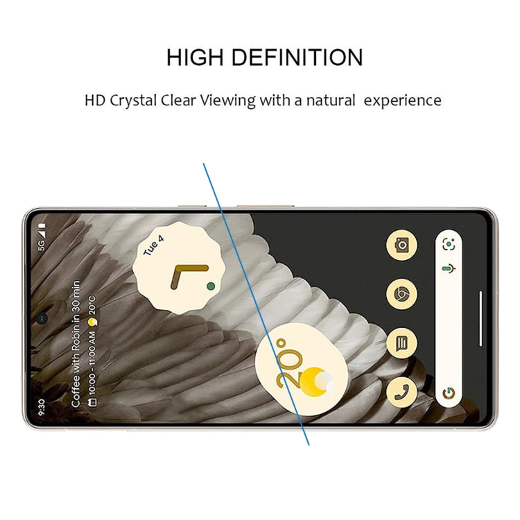 Clear tempered glass screen protector on phone display with full coverage.