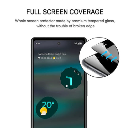 Full-screen tempered glass protector with close-up corner fit detail