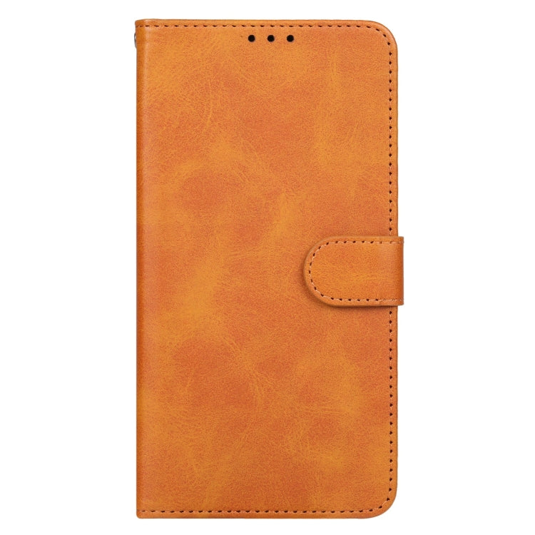 Brown leather flip phone case with magnetic clasp and side pocket