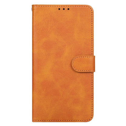 Brown leather flip phone case with magnetic clasp and side pocket
