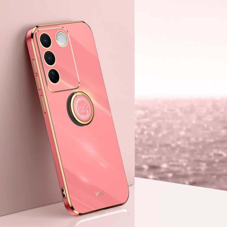 Red TPU phone case with electroplated ring holder, camera cutouts, slim straight edges