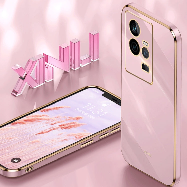Pink electroplated TPU phone case with gold edge and side buttons cutouts