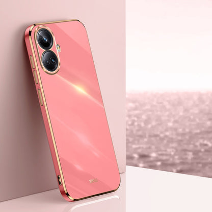 Electroplate TPU phone case, coral pink with dual camera cutouts