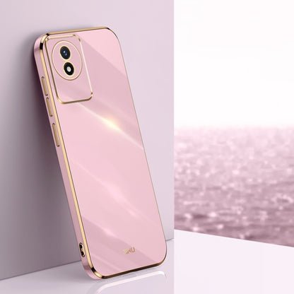 Pink TPU phone case with gold electroplated straight edges and camera cutout