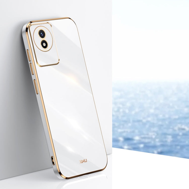 White TPU phone case with gold electroplated straight edges and camera cutout