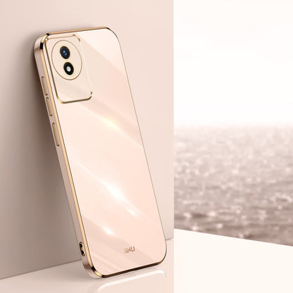 Cream TPU phone case with gold electroplated straight edges and camera cutout