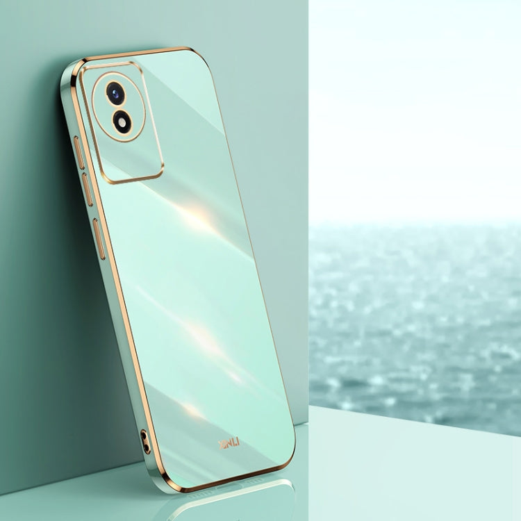 Mint green TPU case with gold electroplated straight edges and camera cutout