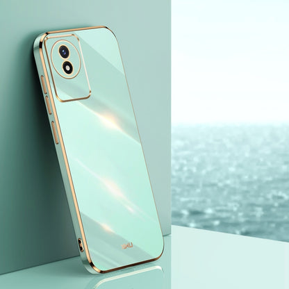 Mint green TPU case with gold electroplated straight edges and camera cutout