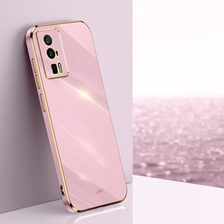 Light pink TPU phone case with gold electroplated straight edges and camera cutout