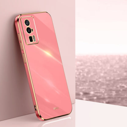 Pink TPU phone case with electroplated straight edges and dual camera cutouts