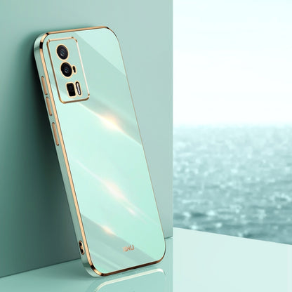 Mint green TPU phone case with electroplated straight edges and camera cutouts