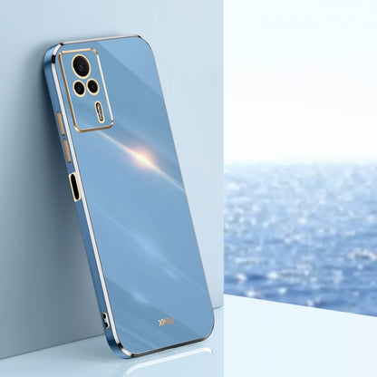 Light blue TPU phone case with electroplated straight edges and camera cutouts