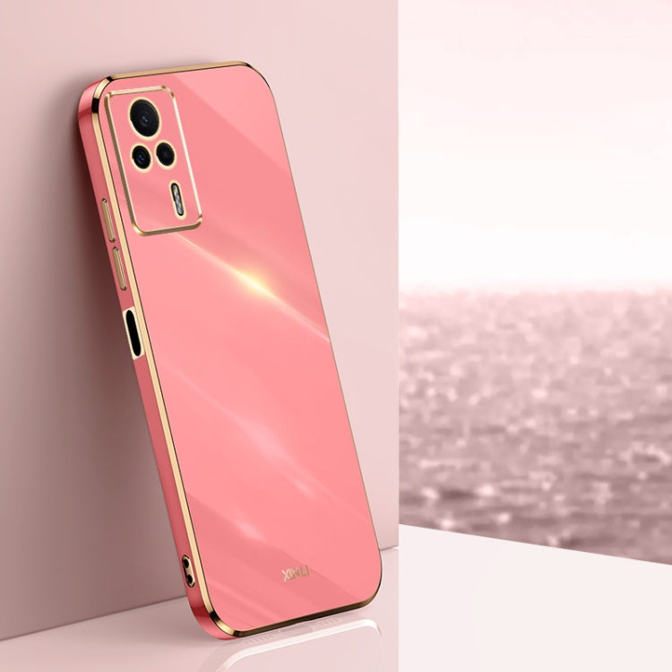Coral pink TPU phone case with electroplated straight edges and dual camera cutouts