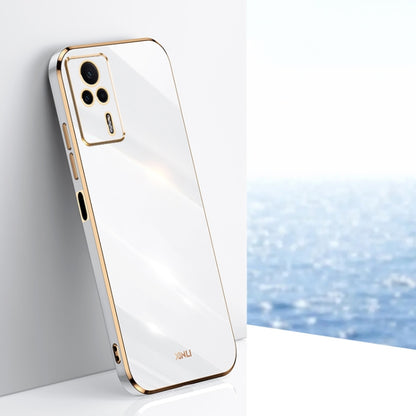 White TPU phone case with electroplated straight edges and triple camera cutouts