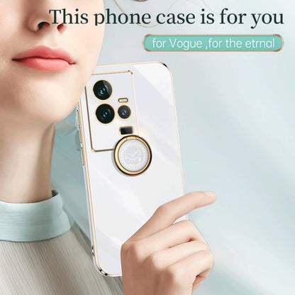 White TPU phone case with gold electroplate ring holder and camera-lens openings