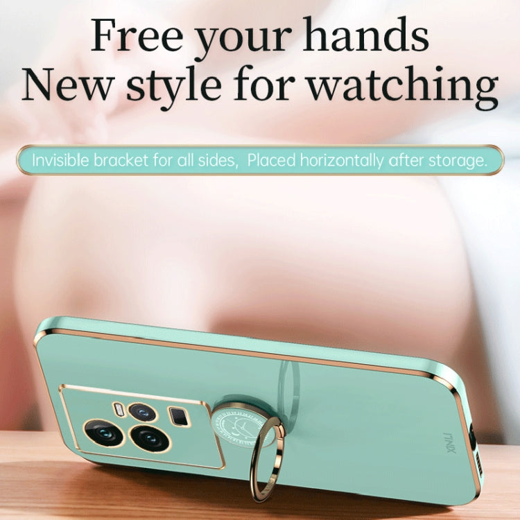 Mint blue TPU phone case with gold ring holder and electroplate border
