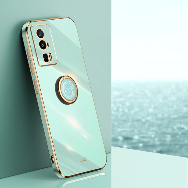 Mint green straight-edge TPU phone case with electroplate frame and ring holder
