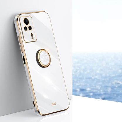 White straight-edge TPU phone case with electroplate frame and ring holder