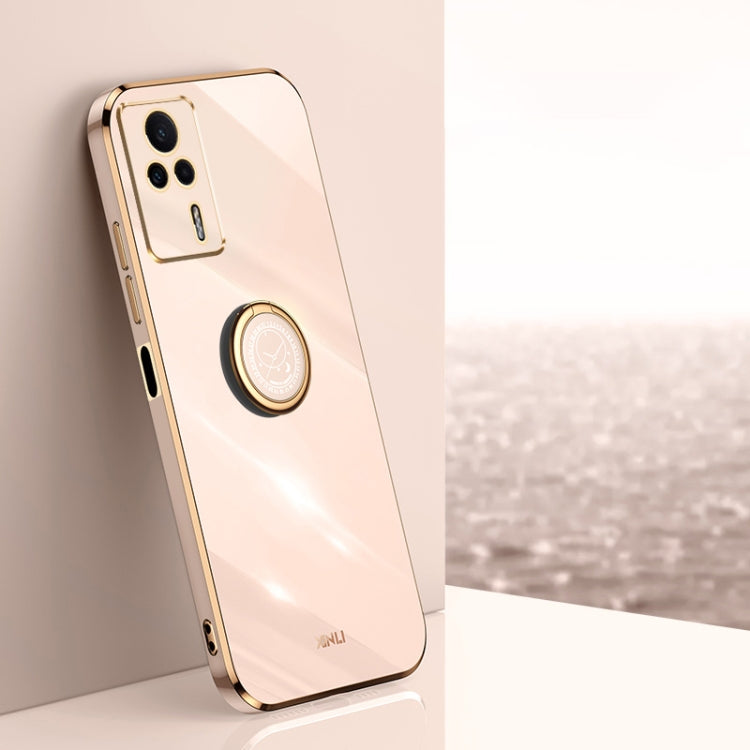 White TPU phone case with gold electroplate ring holder and camera frame accents