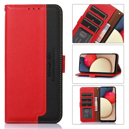 Red litchi-texture RFID phone case with black side cover and card slot cutouts