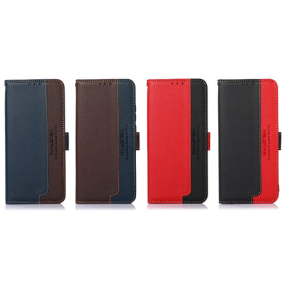 Litchi-texture RFID phone cases in navy, brown, red, and black colors, front view