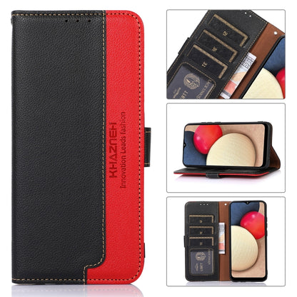 Litchi texture leather RFID phone case, black with red accents and card slots