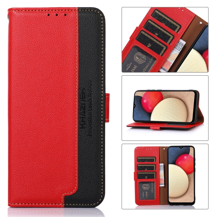 Litchi-texture leather RFID phone wallet case, red with black trim, card slots