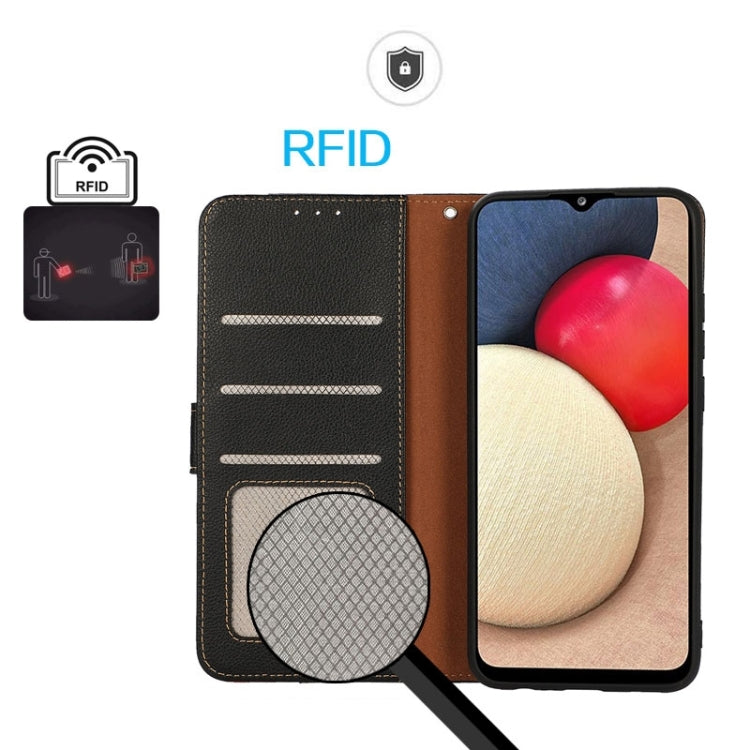 RFID wallet phone case open view showing card pockets and phone front cover