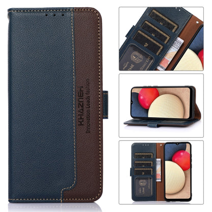 Brown and black litchi-texture leather RFID phone case with card slots and flap