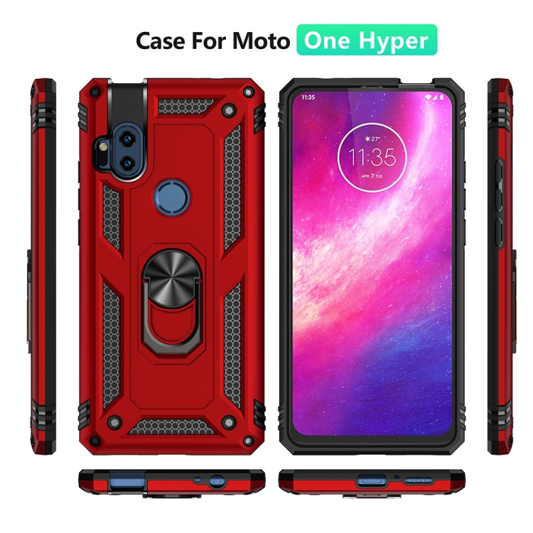Red and black shockproof phone case set with rotating ring holder for Motorola One Hyper