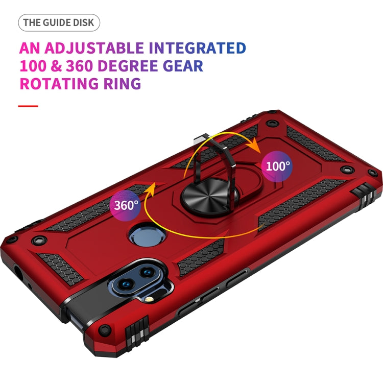 Red shockproof phone case with adjustable 360 degree rotating ring holder, TPU+PC
