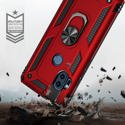 Red shockproof phone case with drop-tested styling, rotating ring holder and camera openings
