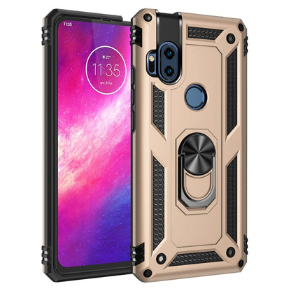 Beige shockproof phone case with rotating ring holder, textured TPU+PC protective cover
