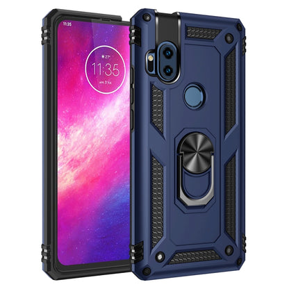 Shockproof phone case with 360 rotating holder, blue TPU/PC rugged armor