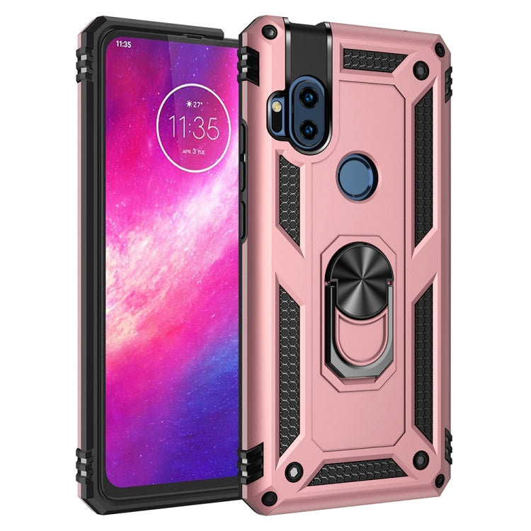 Shockproof phone case with 360 rotating holder, rose pink TPU/PC rugged armor