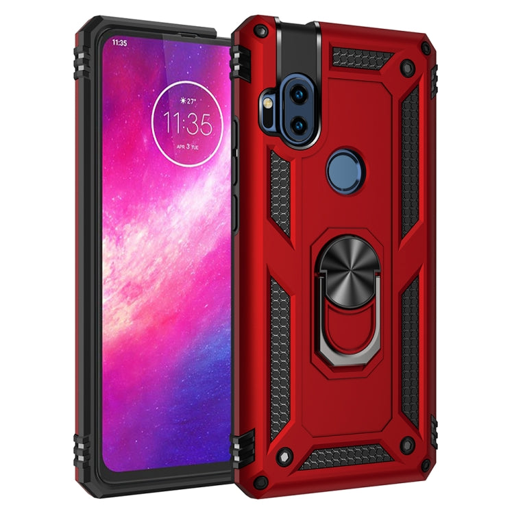 Shockproof phone case with 360 rotating holder, red TPU/PC rugged armor