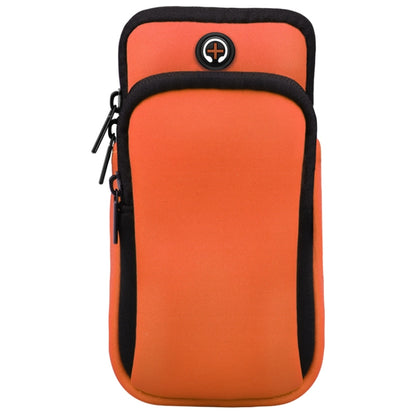 Orange sports arm bag with black trim and zipper pocket