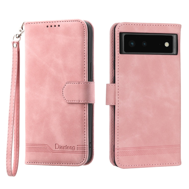 Pink flip phone case with wrist strap for Google Pixel, front camera cutout