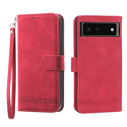 Red flip phone case with wrist strap and front camera opening