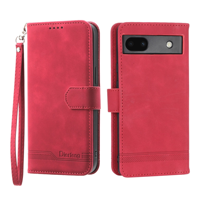 Red TPU and PU leather phone case with flip cover and wrist strap, camera cutout