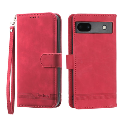 Red TPU and PU leather phone case with flip cover and wrist strap, camera cutout