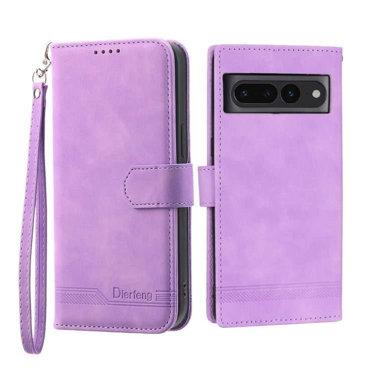 Purple wallet-style phone case with magnetic flap, camera cutout, and wrist strap