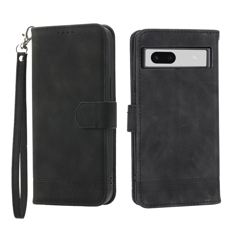 Black wallet-style phone case with magnetic flap, camera cutout, and wrist strap