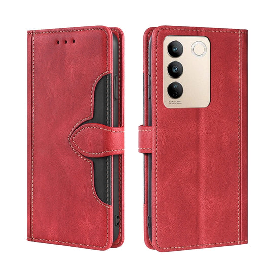 Red leather magnetic buckle phone case with flap and card slots, for a snug fit.