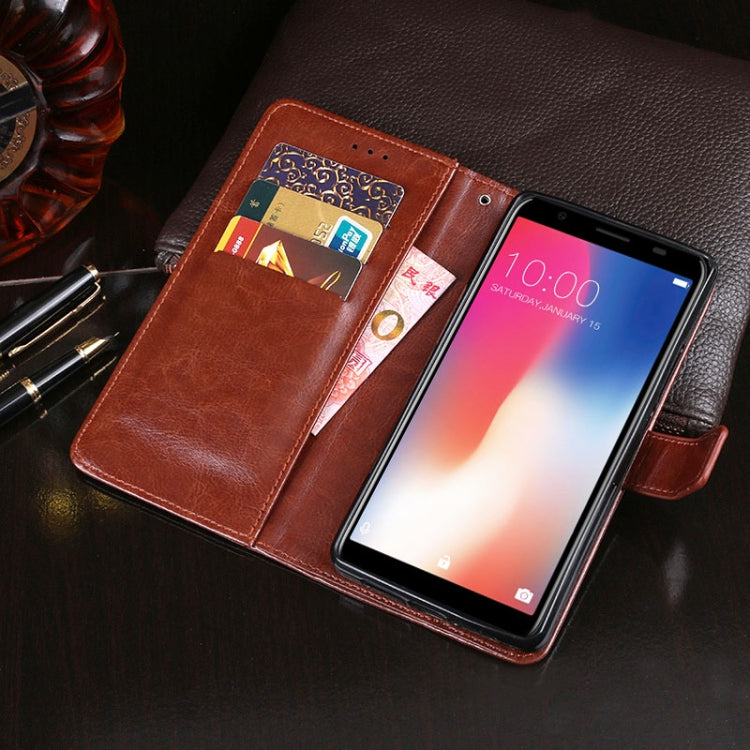 Crazy Horse leather horizontal flip phone case with card slots, brown, open with phone
