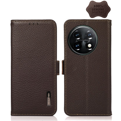 Genuine leather phone case with side magnetic closure and camera cutout, brown